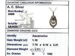 1.10 ct Aquamarine and 0.92 ct Diamond, 18Carat Yellow Gold Pendant Vintage