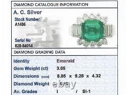 3.05 ct Emerald 0.96 ct Diamond 18Carat White Gold Dress Ring Size Q1/2