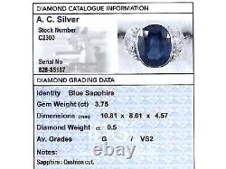 3.75ct Sapphire and 0.50ct Diamond 9ct White Gold Dress Ring Antique Circa 1930