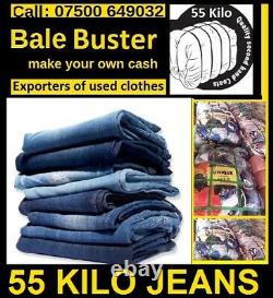 55 Kilo bail of men and ladies jeans grade A, approx 100 pairs