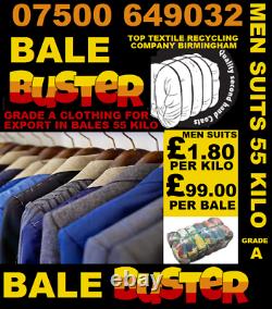 55 Kilo bail of men suits, various sizes and styles all grade A, 2&3 piece