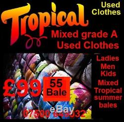 55 Kilo bail of summer tropical mix men ladies kids clothes. Grade A clothes