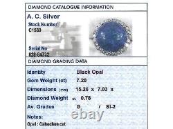 Antique 1930s 7.20 ct Black Opal 0.78 ct Diamond Platinum Cocktail Ring Size M