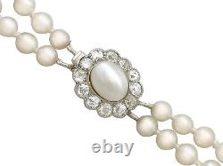 Antique & Vintage Double Strand Pearl & Diamond 14Carat Yellow Gold Necklace