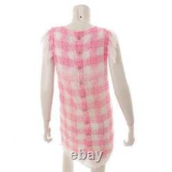 Authentic Chanel Coco Mark Check Knit Dress P39971 Size 36 Pink x White Grade B