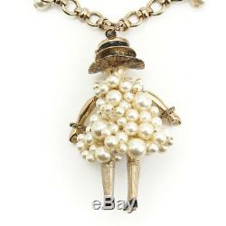 Authentic Chanel Coco Mark Pearl Dress Doll Necklace Gold 14s Grade A Used At