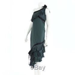 Authentic Chanel Silk One Shoulder Dress P27762v17659 Green Bk Grade Ab Used -at