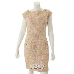Authentic Chanel Tweed Dress P11119 Pink Light Green Grade A Used -at