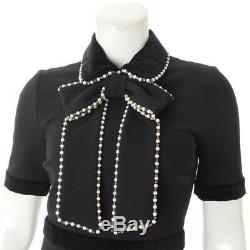Authentic Gucci Pearl Bijou Dress With Bow 490501 Black Xs Grade B Used HP