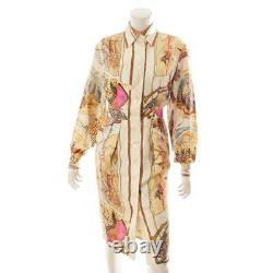 Authentic Hermes Total Pattern Silk Shirt Dress Size 40 Cream Used Grade AB