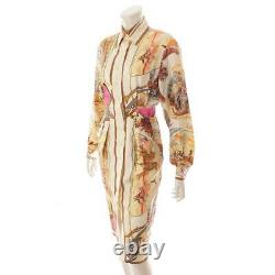 Authentic Hermes Total Pattern Silk Shirt Dress Size 40 Cream Used Grade AB