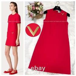 Authentic Valentino Highest Grade Line V Logo Decoration Sleeveless dress red 40
