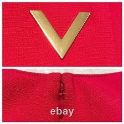 Authentic Valentino Highest Grade Line V Logo Decoration Sleeveless dress red 40