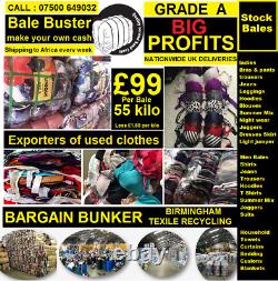 BALE BUSTER UK used clothes grade A in bales of 55 kilo, from just £1.80 Kg