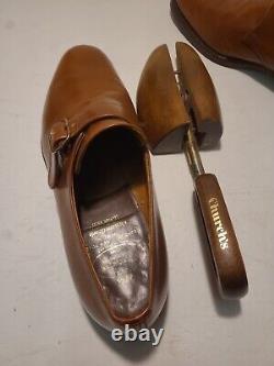 Church's Monk Strap Handmade Shoes Custom Grade 9.5 Brown with wood shoe last PT