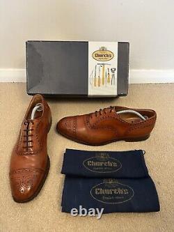 Church's Perth Brown Leather Derby Brogue Shoes Custom Grade Mens Size UK 8.5