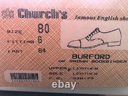 Church's mens shoes 8 G. Custom Grade. Burford. Dark Brown Bookbinder. Boxed