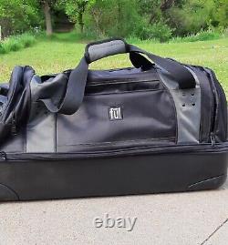 FUL Split Level 30 Rolling Duffle Bag Luggage withWheels Grey/ Black withblue trim