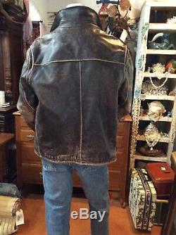 G-III Apparel Men's XL Distressed Brown Heavy Grade Leather Jacket Worn Classic