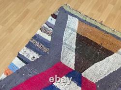 Geometric 4'4x7'2 Hand-Woven Recycled Clothing Rug Kilim Carpet Moroccan Rug