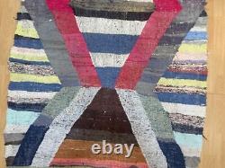 Geometric 4'4x7'2 Hand-Woven Recycled Clothing Rug Kilim Carpet Moroccan Rug