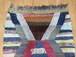 Geometric 4'4x7'2 Hand-Woven Recycled Clothing Rug Kilim Carpet Moroccan Rug