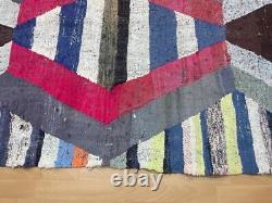 Geometric 4'4x7'2 Hand-Woven Recycled Clothing Rug Kilim Carpet Moroccan Rug