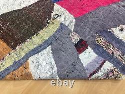 Geometric 4'4x7'2 Hand-Woven Recycled Clothing Rug Kilim Carpet Moroccan Rug