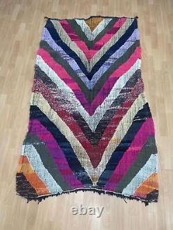 Geometric 4x6'6 Hand-Woven Recycled Clothing Rug Kilim Carpet Moroccan Rug