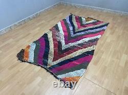 Geometric 4x6'6 Hand-Woven Recycled Clothing Rug Kilim Carpet Moroccan Rug