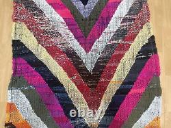 Geometric 4x6'6 Hand-Woven Recycled Clothing Rug Kilim Carpet Moroccan Rug