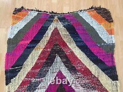 Geometric 4x6'6 Hand-Woven Recycled Clothing Rug Kilim Carpet Moroccan Rug