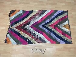 Geometric 4x6'6 Hand-Woven Recycled Clothing Rug Kilim Carpet Moroccan Rug