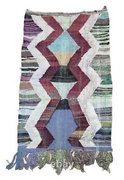 Geometric 5x7 Hand-Woven Recycled Clothing Rug Kilim Carpet Moroccan Rug