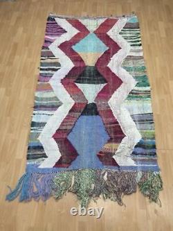 Geometric 5x7 Hand-Woven Recycled Clothing Rug Kilim Carpet Moroccan Rug