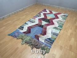 Geometric 5x7 Hand-Woven Recycled Clothing Rug Kilim Carpet Moroccan Rug