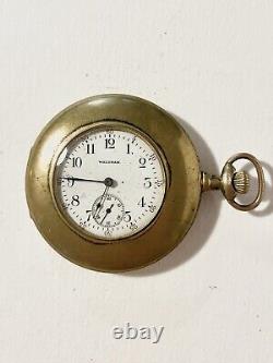 Gold Plated Half Hunter Waltham Pocket Watch Model 1907 Grade 161 Dial Winds