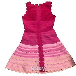 Herve Leger Pink Gradient Scallop Trim A-Line Bandage Dress Womens Medium