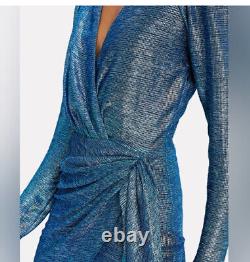 Patbo Blue Metallic Faux Wrap Mini Shimmer Gradient Long Sleeve Dress Size 40