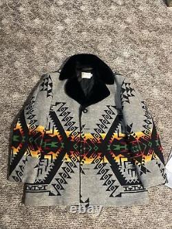 Pendleton Woolen Mills High Grade Navajo Blanket Coat Shearling Collar Size 46