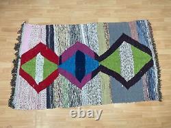 Reversible 3'10x6 Hand-Woven Recycled Clothing Rug Kilim Carpet Moroccan Rug