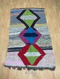 Reversible 3'10x6 Hand-Woven Recycled Clothing Rug Kilim Carpet Moroccan Rug