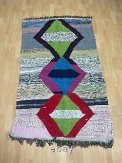 Reversible 3'10x6 Hand-Woven Recycled Clothing Rug Kilim Carpet Moroccan Rug