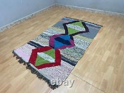 Reversible 3'10x6 Hand-Woven Recycled Clothing Rug Kilim Carpet Moroccan Rug