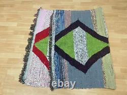 Reversible 3'10x6 Hand-Woven Recycled Clothing Rug Kilim Carpet Moroccan Rug