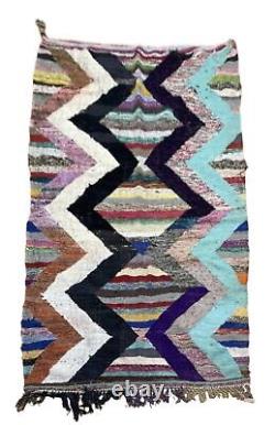 Reversible 4'7x8'8 Hand-Woven Recycled Clothing Rug Kilim Carpet Moroccan