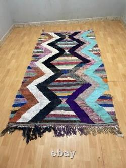 Reversible 4'7x8'8 Hand-Woven Recycled Clothing Rug Kilim Carpet Moroccan