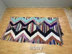 Reversible 4'7x8'8 Hand-Woven Recycled Clothing Rug Kilim Carpet Moroccan