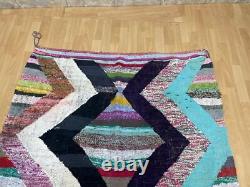 Reversible 4'7x8'8 Hand-Woven Recycled Clothing Rug Kilim Carpet Moroccan