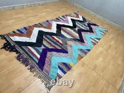 Reversible 4'7x8'8 Hand-Woven Recycled Clothing Rug Kilim Carpet Moroccan